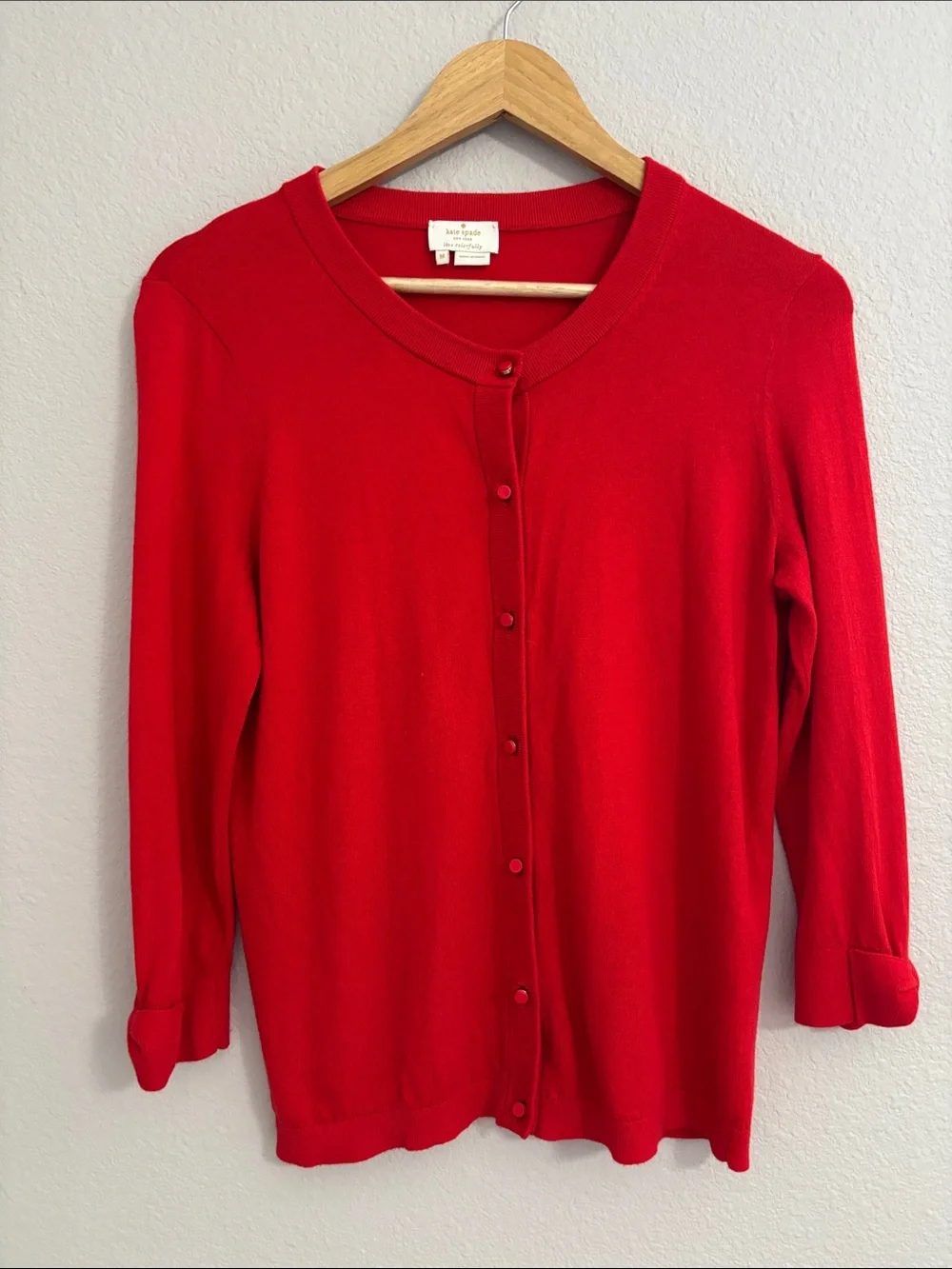 Kate Spade Somerset Bow Cuff Red Button-Front Cardigan Cashmere Blend Size M